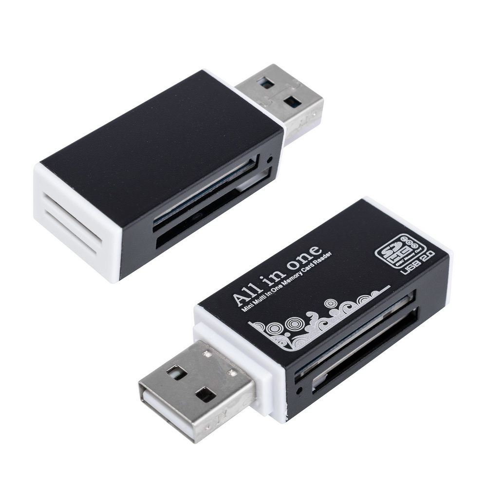 Картридер USB для: Micro SD, SDHC , TF, M2, MMC. Колір чорний