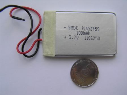 LiPo 1000 mAh, 3,7V, 59х37х4,55мм Wanmabattery акумулятор літій-полімерний PL453759