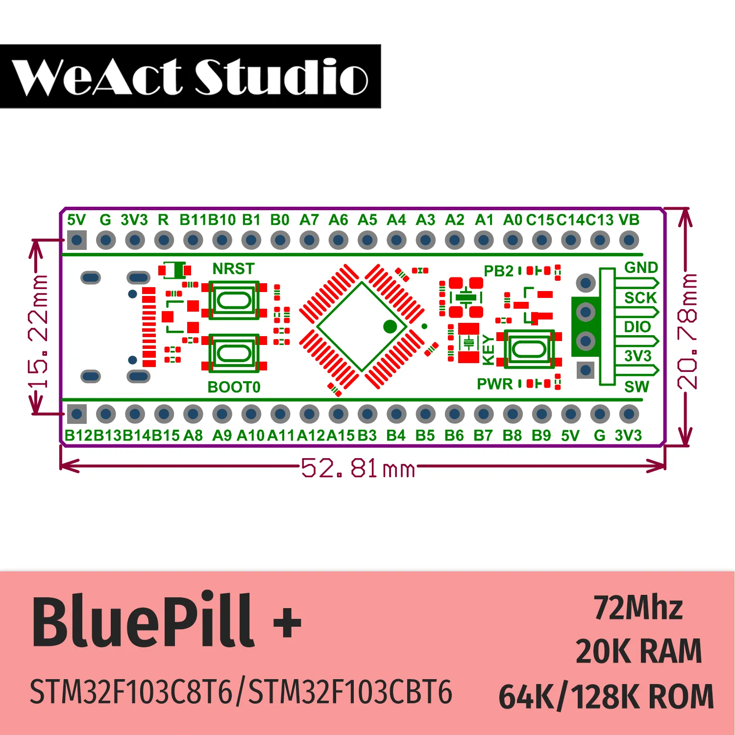 Налагоджувальна плата STM32F103CBT6 (WeAct Studio)