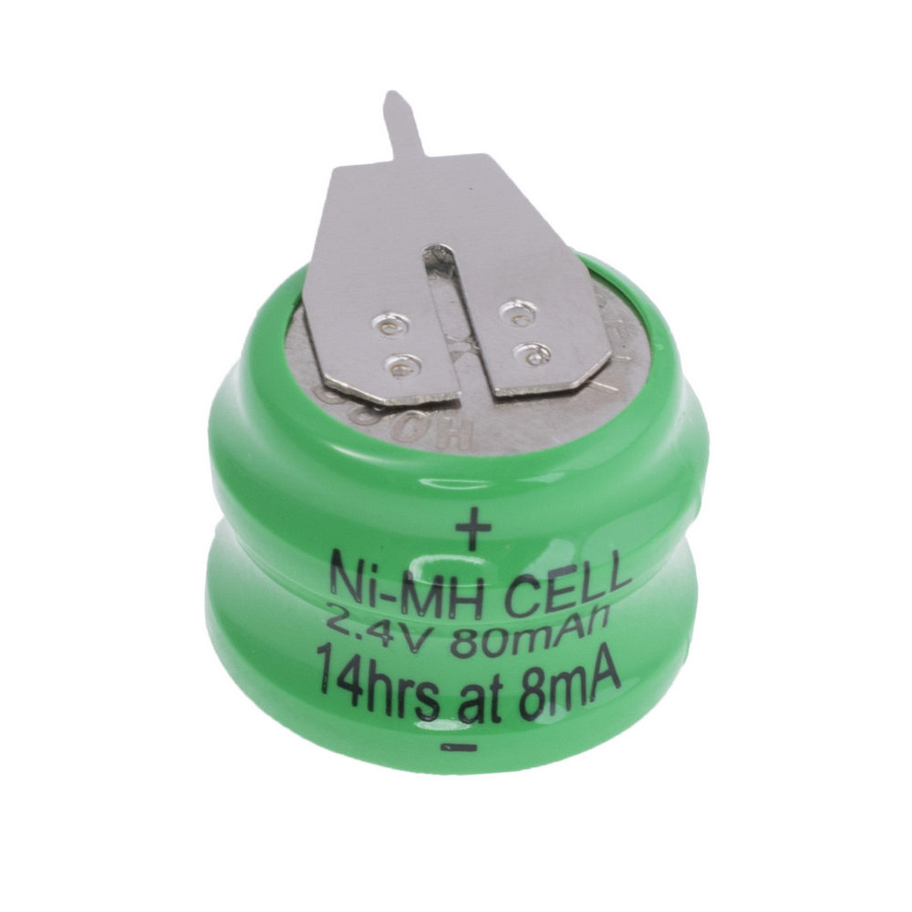 NiMH 80mAh, 2,4V, 16х14мм GEB, нікель-метал-гідридний акумулятор 80mAh coin 2S1P + Nickel