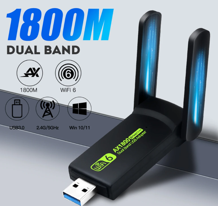 USB3.0 WiFi6 2.4/5GHz RTL8832AU 1800Mbps (802.11ax/ac/a/b/g/n) для Win10/Win11