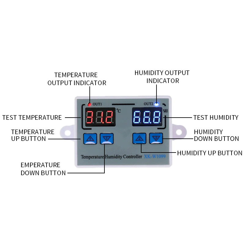 Термостат з контролем вологості XK-W1099 10A/12V (FNIRFSI - 9F7)