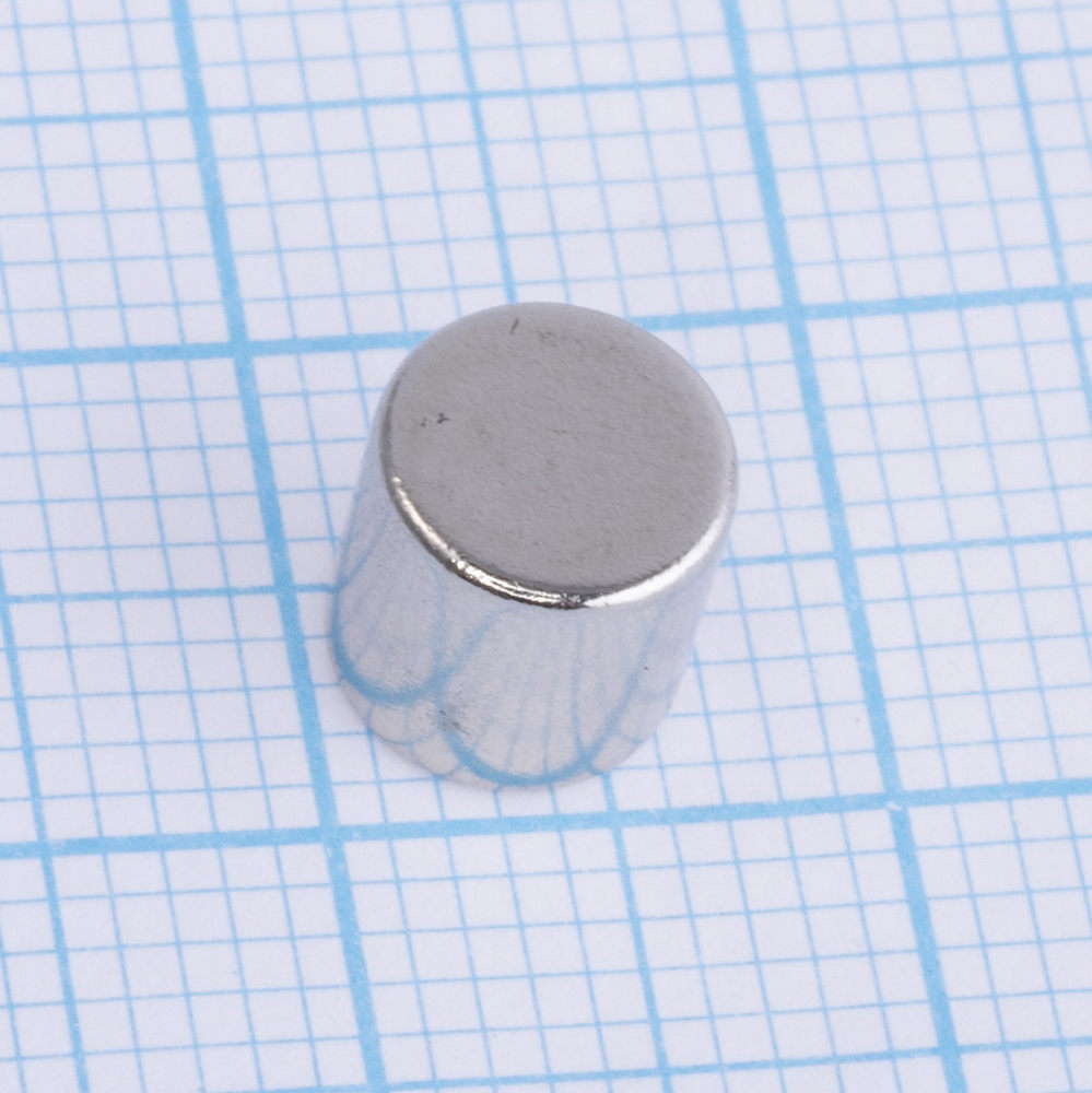 Магніт NdFeB, диск/циліндр D7,5 x 7,5 mm (N38), Ni + Cu + Ni (нікель)