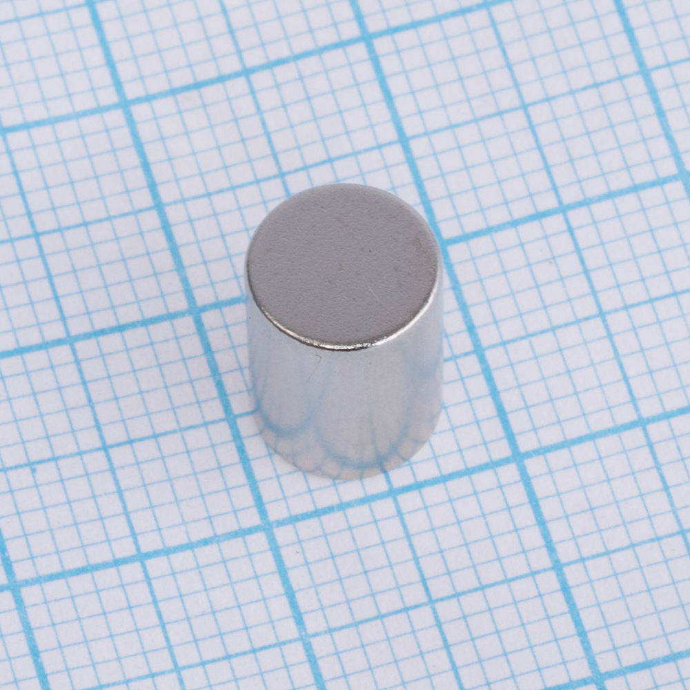 Магніт NdFeB, диск/циліндр D7,5 x 10 mm (N38), Ni + Cu + Ni (нікель)