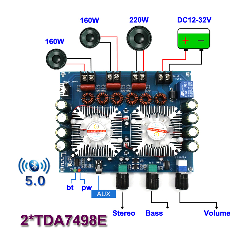 Цифровий підсилювач звукових частот (ПЗЧ) стерео 2.1 клас D на TDA7498E з Bluetooth 5.0, 2 * 160Вт + 1x220W