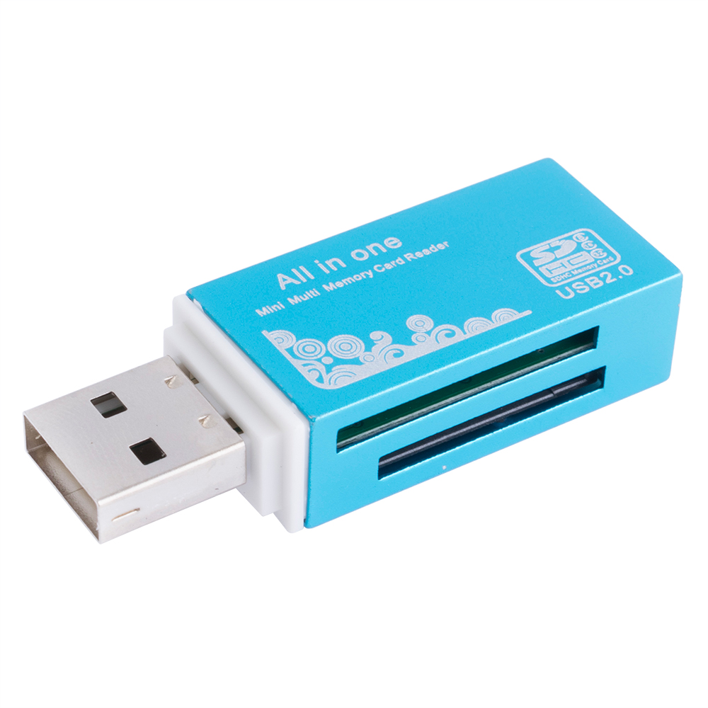 Картридер USB для: Micro SD, SDHC, TF, M2, MMC. Колір синій