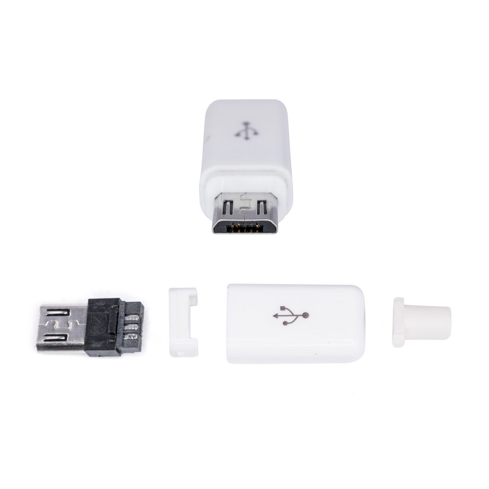 Micro USB тип B вилка apple style белая +корпус +хвостовик